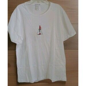 Vintage The T Company T Shirt Size L White Women Skiing Print USA Cotton
